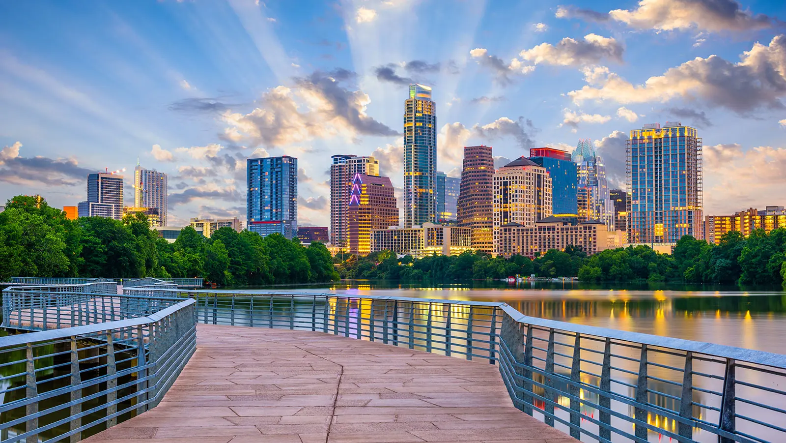 Austin, Texas, USA downtown skyline over the Colorado River.